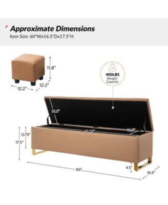 Flora Modern 60" Wide Storage Bench with Two Ottomans