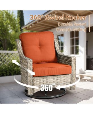 10 Piece Outdoor Rattan Patio Set with Swivel Rocker Chairs, Modular Sectional & Solar Coffee Table