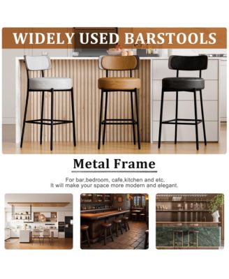 24 inches Bar Stools Set of 2, Counter Height Bar Stools with Leather Pad Wood Back, Leather Upholstered Barstools for Kitchen Island, Cafe