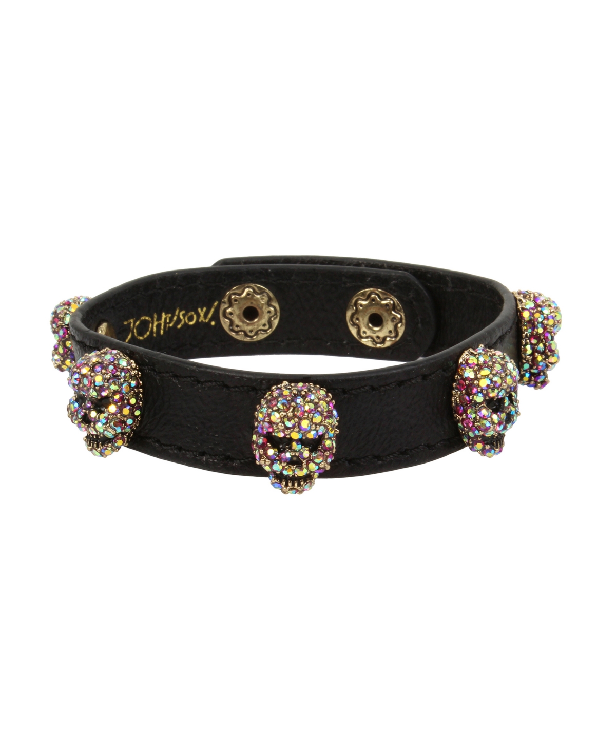 Faux Stone Pave Skull Leather Snap Bracelet - Black, Multi