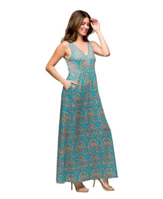 Women's Sky Blue Sleeveless V Neck Maxi Dress with Pockets