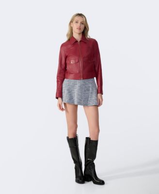 Women's Bomber Leather Jacket, Created for Macy's