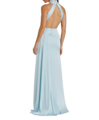 Women's Open Back High Neck Side Ruched Gown