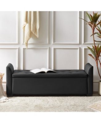 Monica 57.75 PU "Wide Tufted Storage Bench with Flared Arms