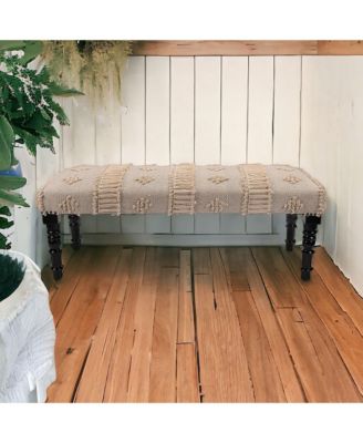 Accent Bench with Legs and Abstract Stripe Dot Upholstery for Living Room