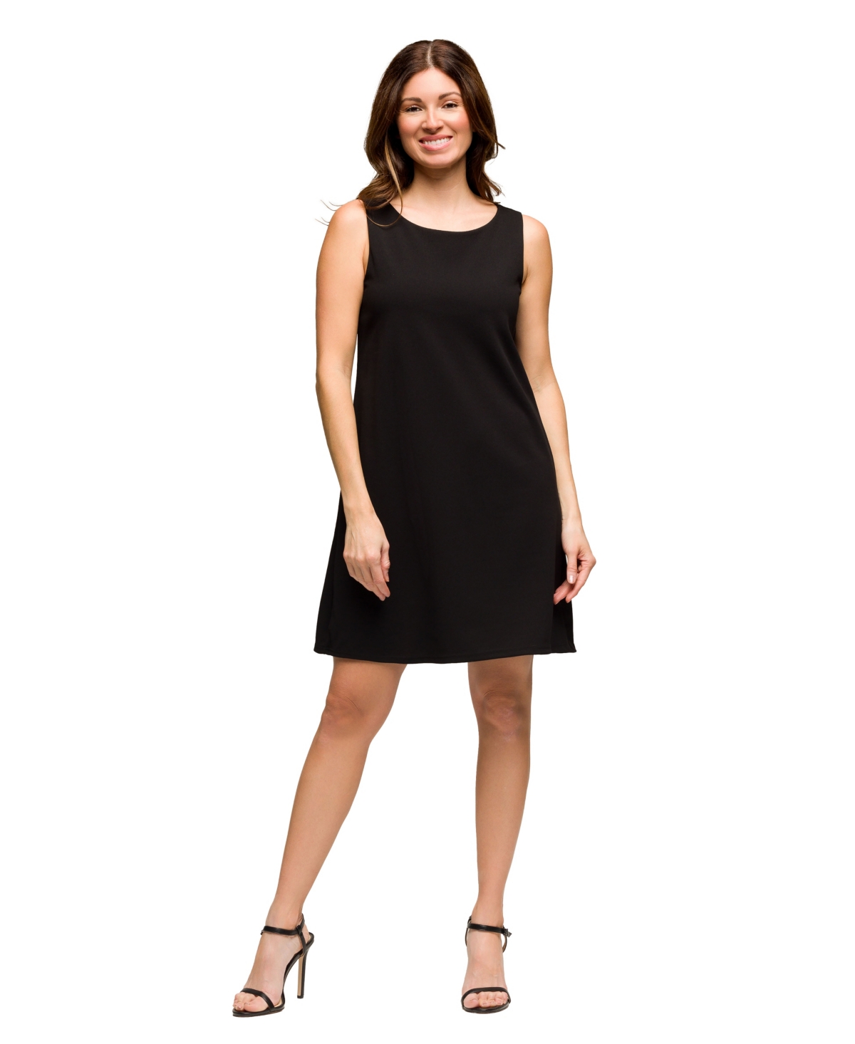 24seven Comfort Apparel Solid Color Sleeveless Mini Shift Dress In Black