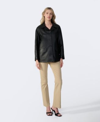 Women's Relaxed Leather Jacket, Created for Macy's