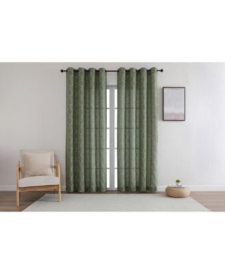 1 Piece Vienna Lux Embroidered Linen Blend Semi Sheer Grommet Window Curtain Panel - 84 in. Long