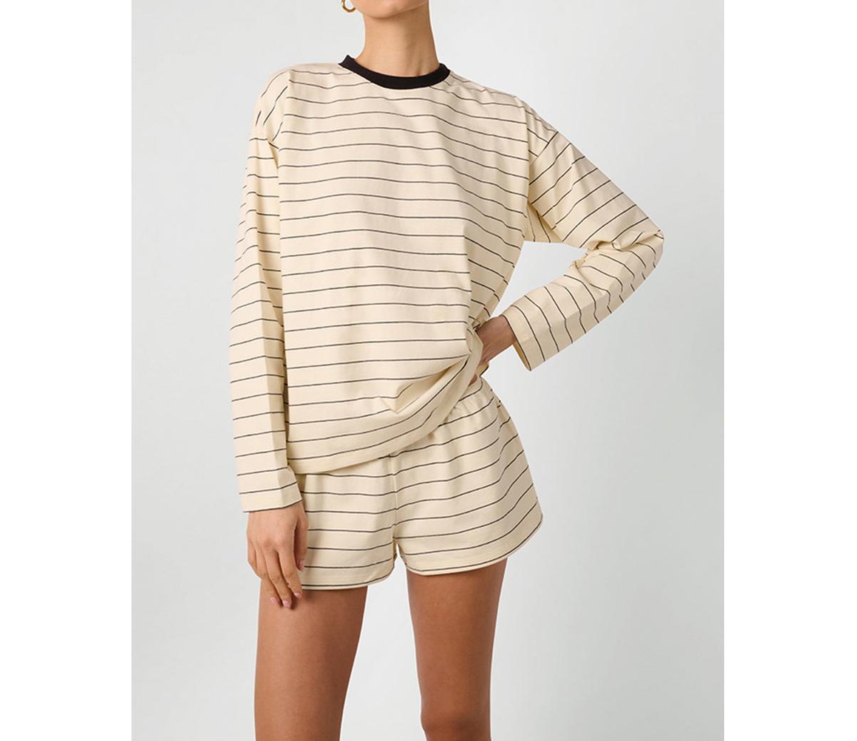 Women's Long Sleeve Stripe Boxy Shirt - Antique wht mlt