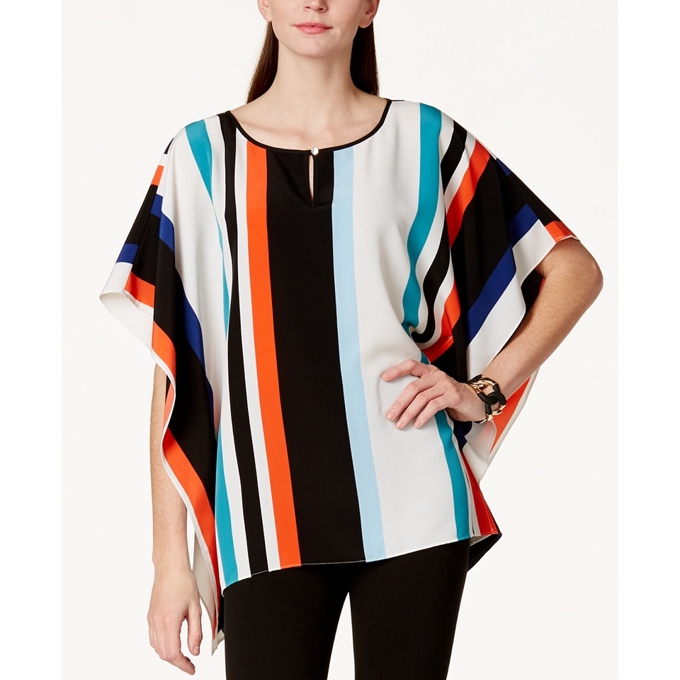 Vince Camuto Striped Keyhole Poncho Top   Women