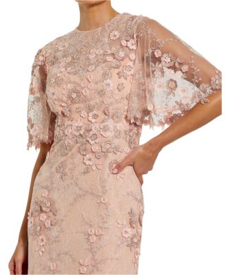 Women's Flutter Sleeve Floral Embroidered Net Gown