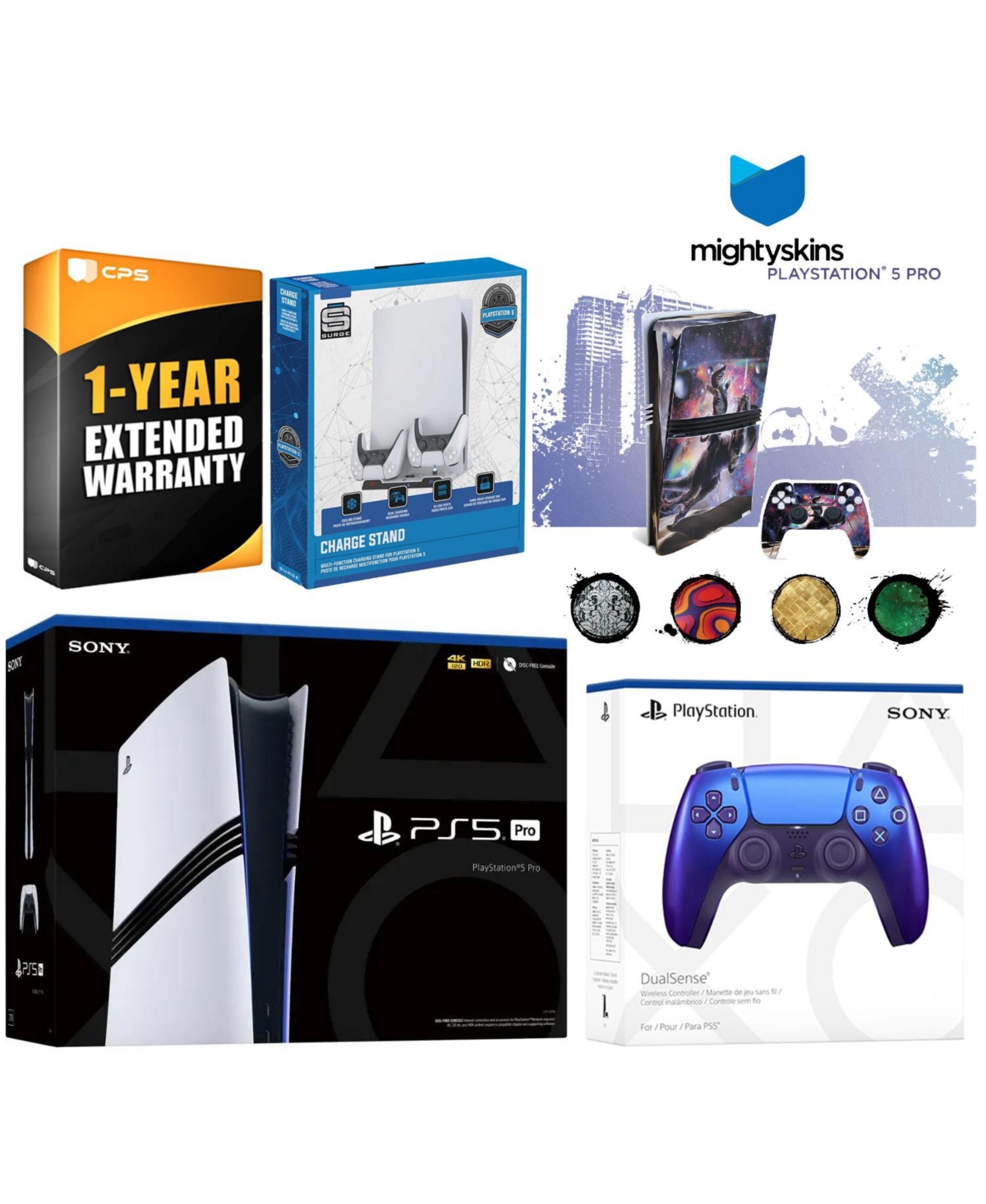 Sony PlayStation 5 Pro with Extra Volcanic Red Controller, Charging Usb Hub and MightySkins Decal Voucher Plus 1 Year Cps Extended Warranty