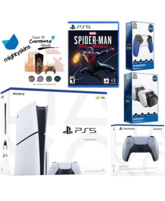 Playstation 5 Slim Disc Bundle with Spider-Man: Miles Morales, Extra Nova Pink Controller, Trigger Stop Kit, Dual Charge Dock and MightySkins Dec