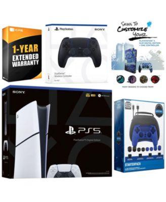 Playstation 5 Slim Digital with Extra Chroma Indigo Controller, Gamer Starter Kit and MightySkins Decal Voucher + 1 Year CPS Extended Warranty