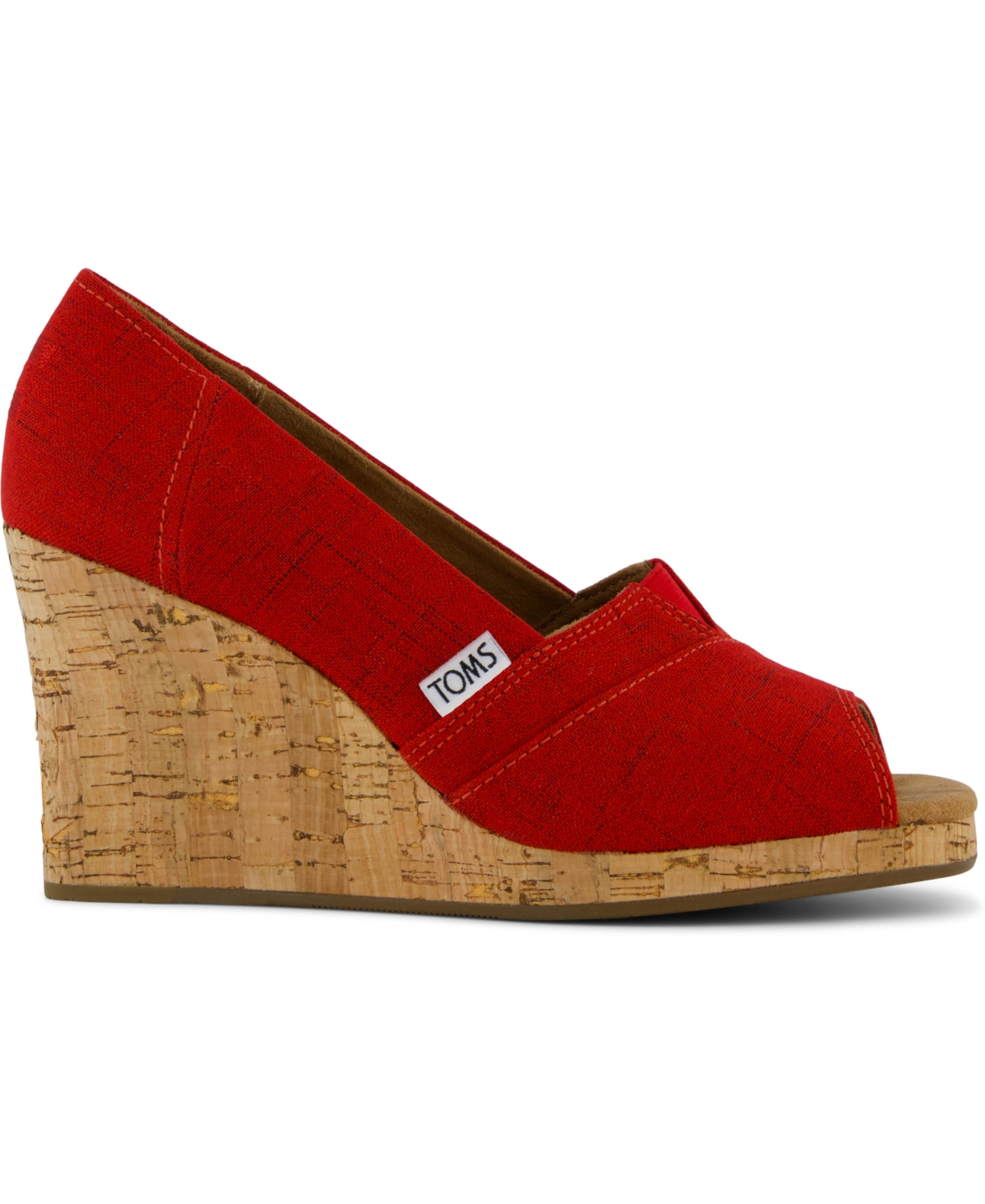 Toms Women's Slip On Wedge Sandals In Red Crosshatch Jacquard