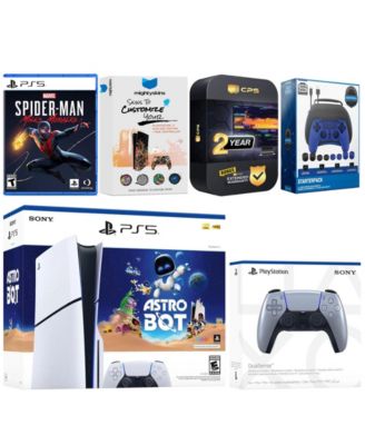 PlayStation 5 Slim Disc Astro Bot, Spider-Man Miles Morales Bundle with Extra Controller, Pro Gamer Kit, MightySkins Code and 1 Year Extended War