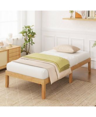 Twin Size Wooden Platform Bed Frame 14" with Rubber Wood Legs Under-bed Storage