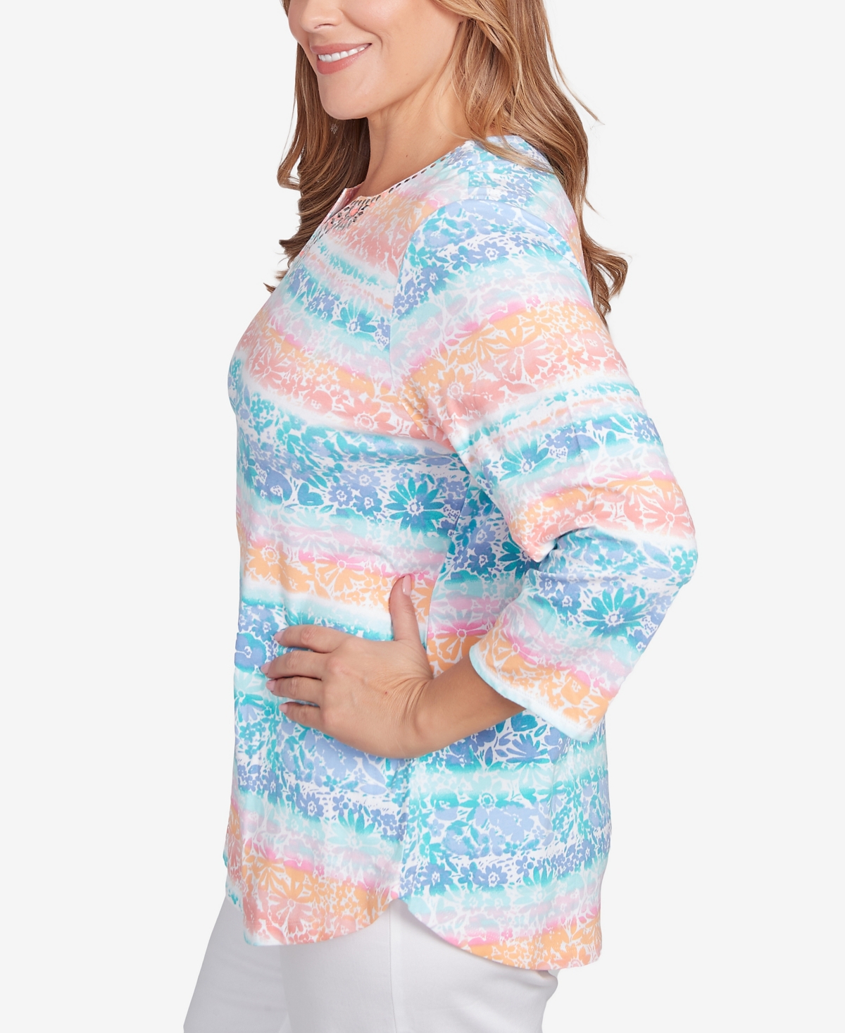 Ruby Rd. Plus Size Watercolor Stripe Print Top