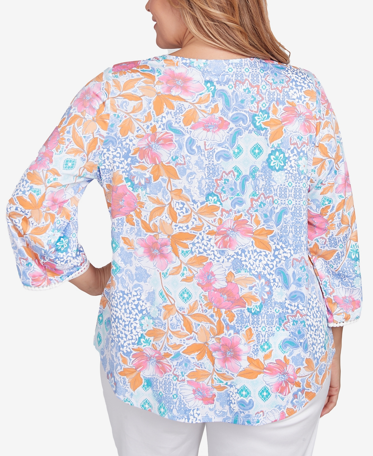 Ruby Rd. Plus Size Floral Puff Print Top In Blue