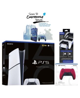 PlayStation 5 Slim Digital PS5 with Extra Chroma Indigo Controller, Dual Charging Dock and MightySkins Voucher Bundle