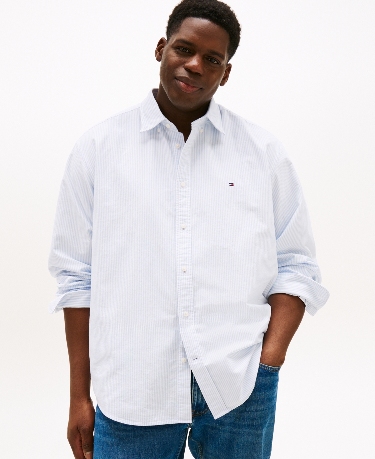 Shop Tommy Hilfiger Men's Big & Tall Relaxed Fit Heritage Stripe Long Sleeve Button-down Oxford Shirt