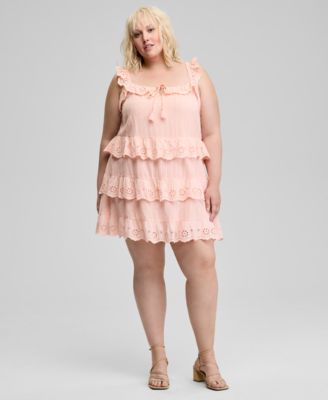 Trendy Plus Size Eyelet Cotton Sleeveless A-Line Dress, Exclusively at Macy's 