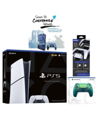 PlayStation 5 Slim Digital PS5 with Extra Chroma Indigo Controller, Dual Charging Dock and MightySkins Voucher Bundle