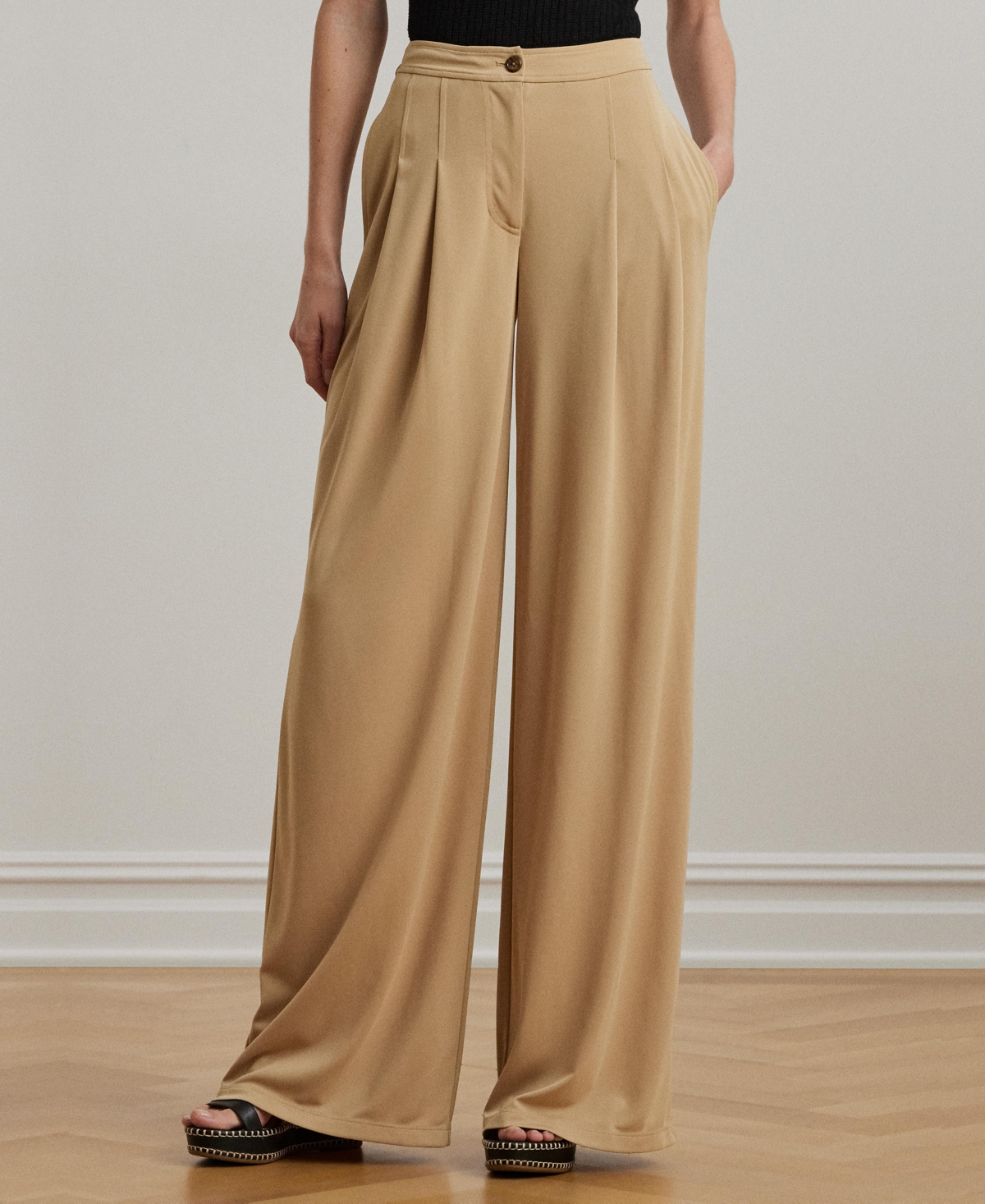 Lauren Ralph Women's Pleated Stretch Jersey Wide-Leg Pants
