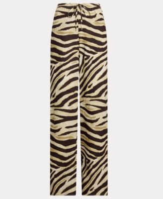 Women's Zebra-Print Linen Wide-Leg Pants, XS-3X