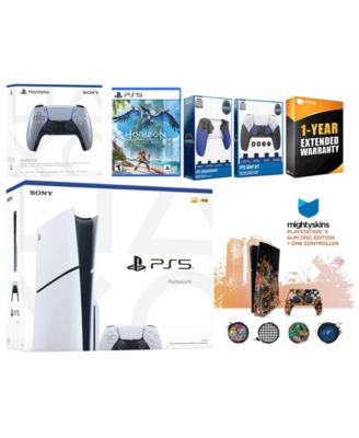 Playstation 5 Slim Disc with Horizon Forbidden West, Extra Cobalt Blue Controller, Trigger Stop Kit, FPS Grip Kit and MightySkins Decal Voucher +