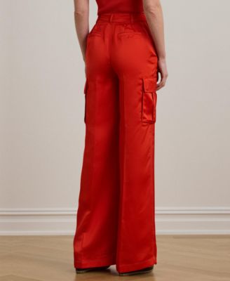 Women's Satin Charmeuse Wide-Leg Cargo Pants