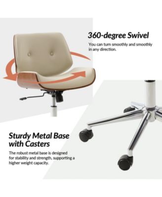 Kalene Belby Faux Leather 36.2'' H Mid-century Modern Office Chair with Bent Wood Frame