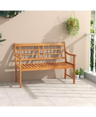 Outdoor Acacia Wood Bench 2-Person Patio Bench with Slatted Seat &  Backrest