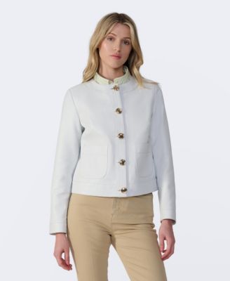 Women's Cropped Leather Jacket With Gold Buttons, Created for Macy's