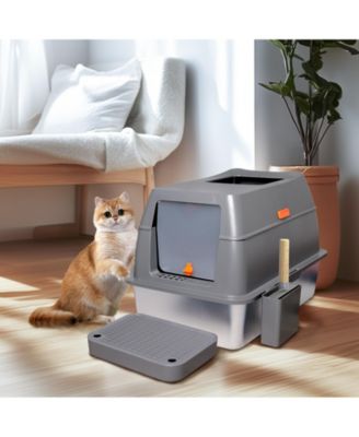 Stainless Steel Cat Litter Box With Lid, Scoop ,Filter Pedal