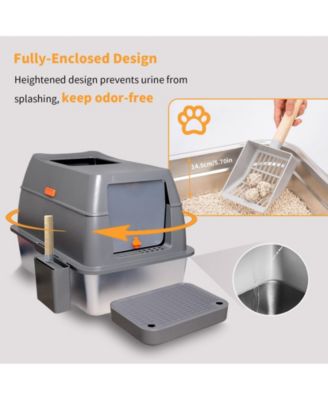 Stainless Steel Cat Litter Box With Lid, Scoop ,Filter Pedal
