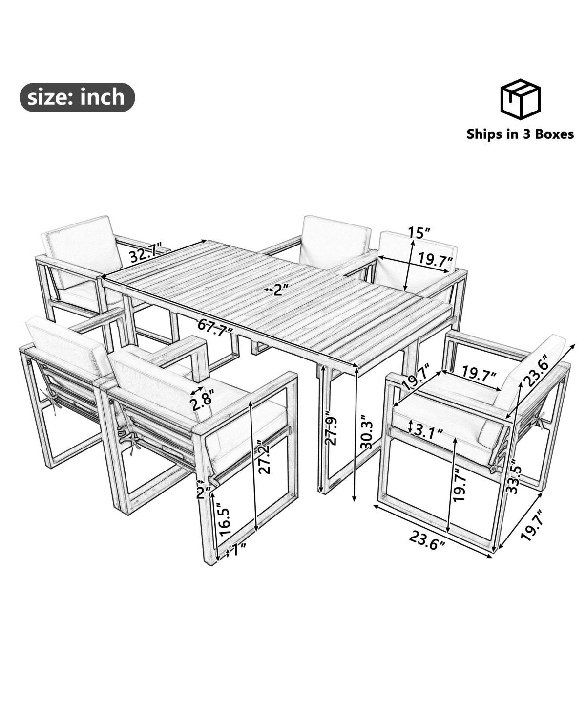 Mondawe 7 Pieces Outdoor Dining Set Patio Dining Table and Chair Set
