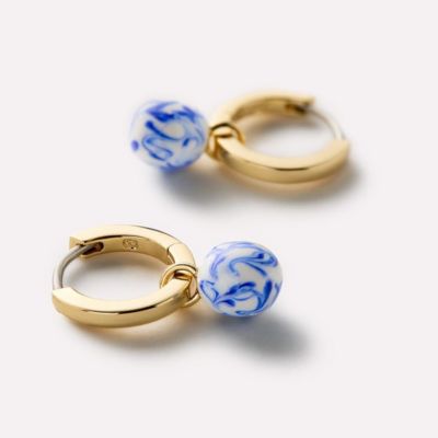 Gold Drop Earrings - Lainey Marble Blue