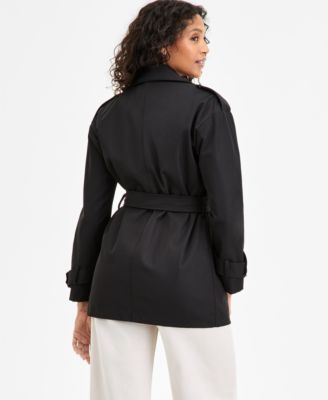 Juniors' Double-Breasted Belted Trench Coat