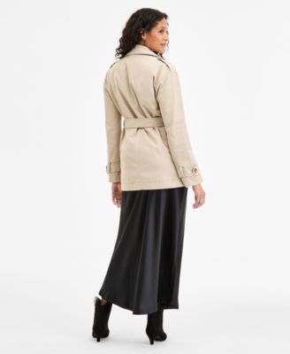 Juniors' Double-Breasted Belted Trench Coat