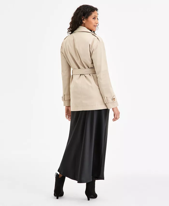 Juniors' Double-Breasted Belted Trench Coat - thumbnail 2