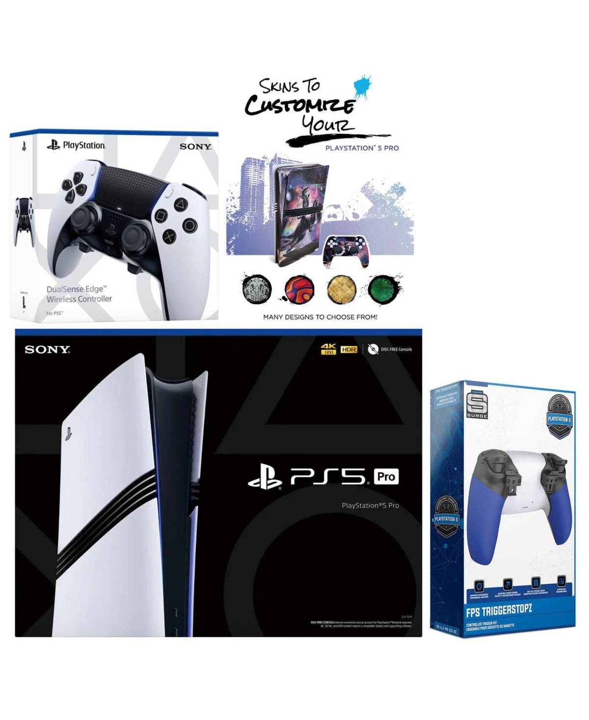 Sony PlayStation 5 Pro with Extra Edge Controller, Trigger Stop Kit and MightySkins Decal Voucher Plus 2 Year Cps Extended Warranty - White