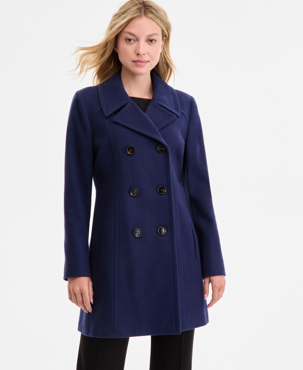 Anne Klein Women's Double-breasted Peacoat, Exclusively At Macy's In Blue