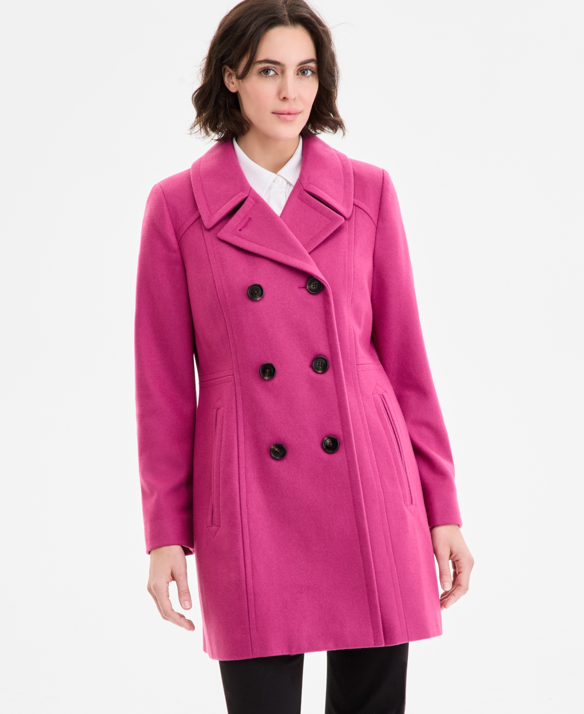 Anne Klein Women's Double-breasted Peacoat, Exclusively At Macy's In Pink