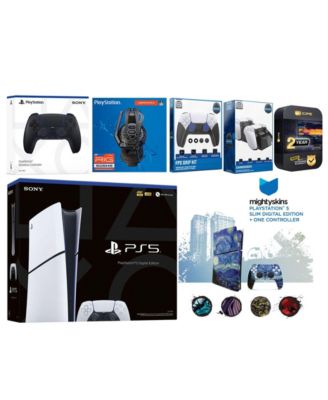 Playstation 5 Slim Digital with Extra Cobalt Blue Controller, Plantronics Headset, FPS Grip Kit, Charge Dock and MightySkins Decal Voucher + 2 Ye