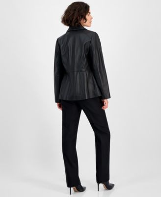 Women's Single-Breasted Leather Coat