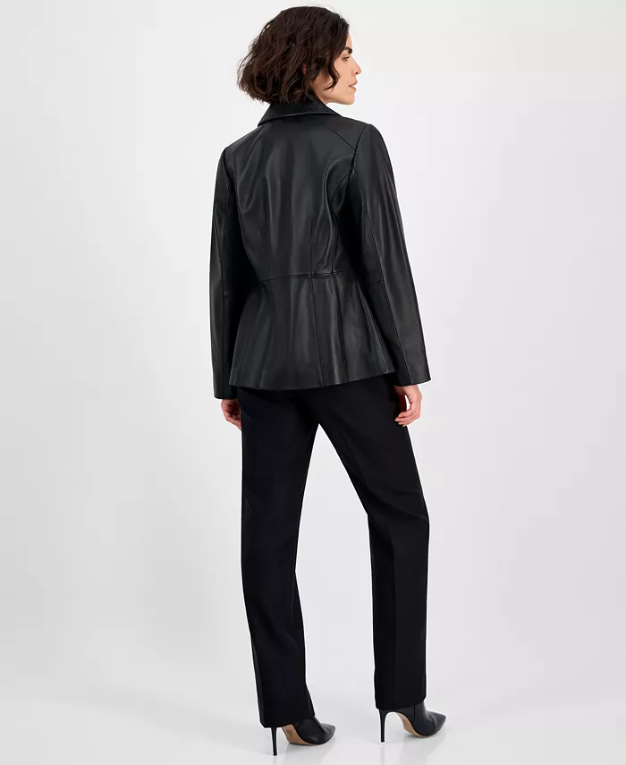 Women's Single-Breasted Leather Coat - thumbnail 2