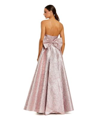 Women's Metallic Strapless Brocade Gown With Oversized Bow