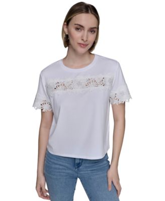 Womens Lace Trim Knit Top Xs P Xl