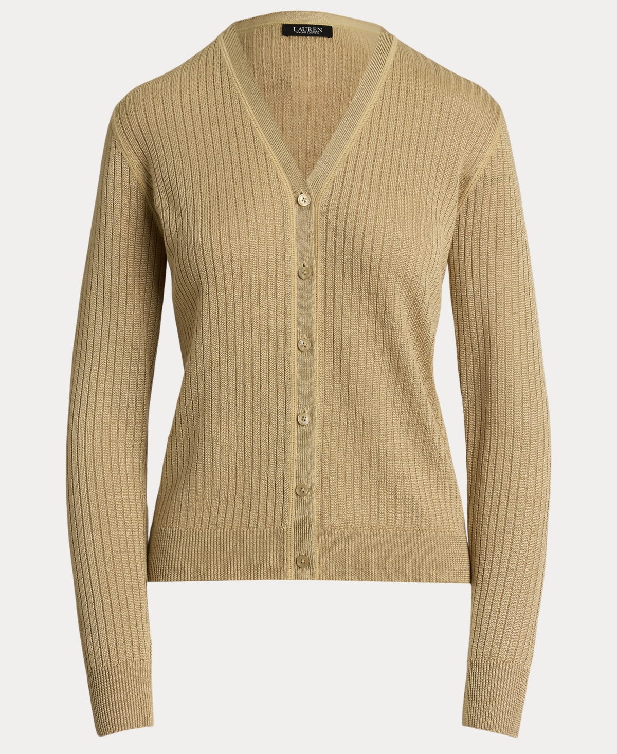 Ralph Lauren Women's Rib-knit Linen-blend V-neck Cardigan In Brown